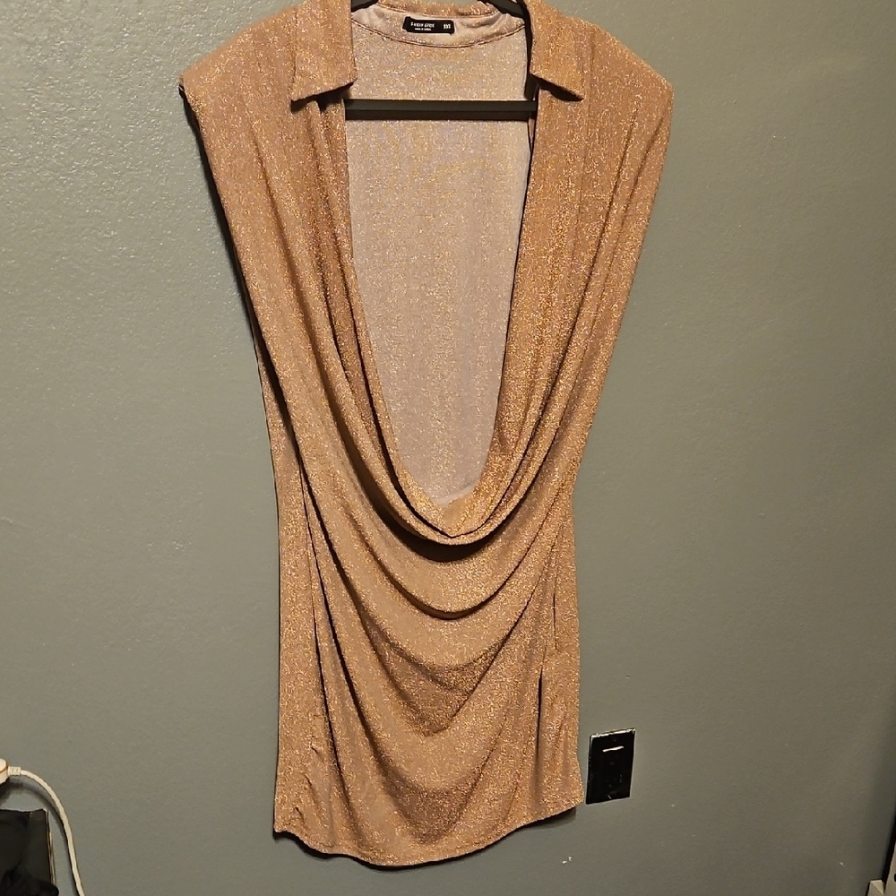 Shein Curve 3XL Pink Sequin Sleeveless Dress – Draped Cowl FronGold Draped Dress